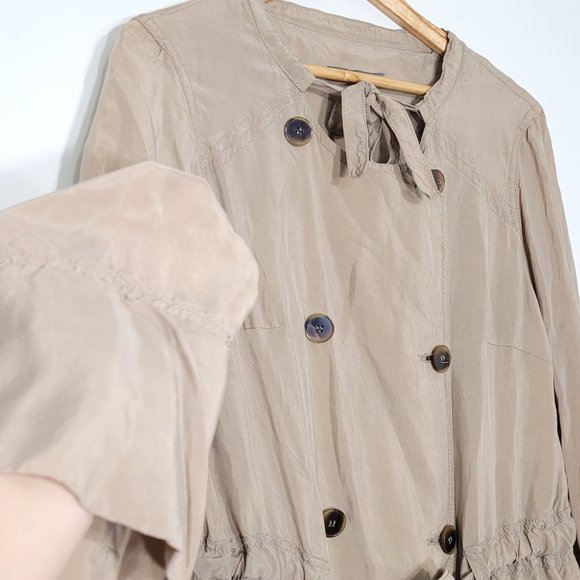 Jean Paul Barlin Tan Double Breasted Silky Neck Tie Long Sleeve Belted Jacket - Picture 8 of 13